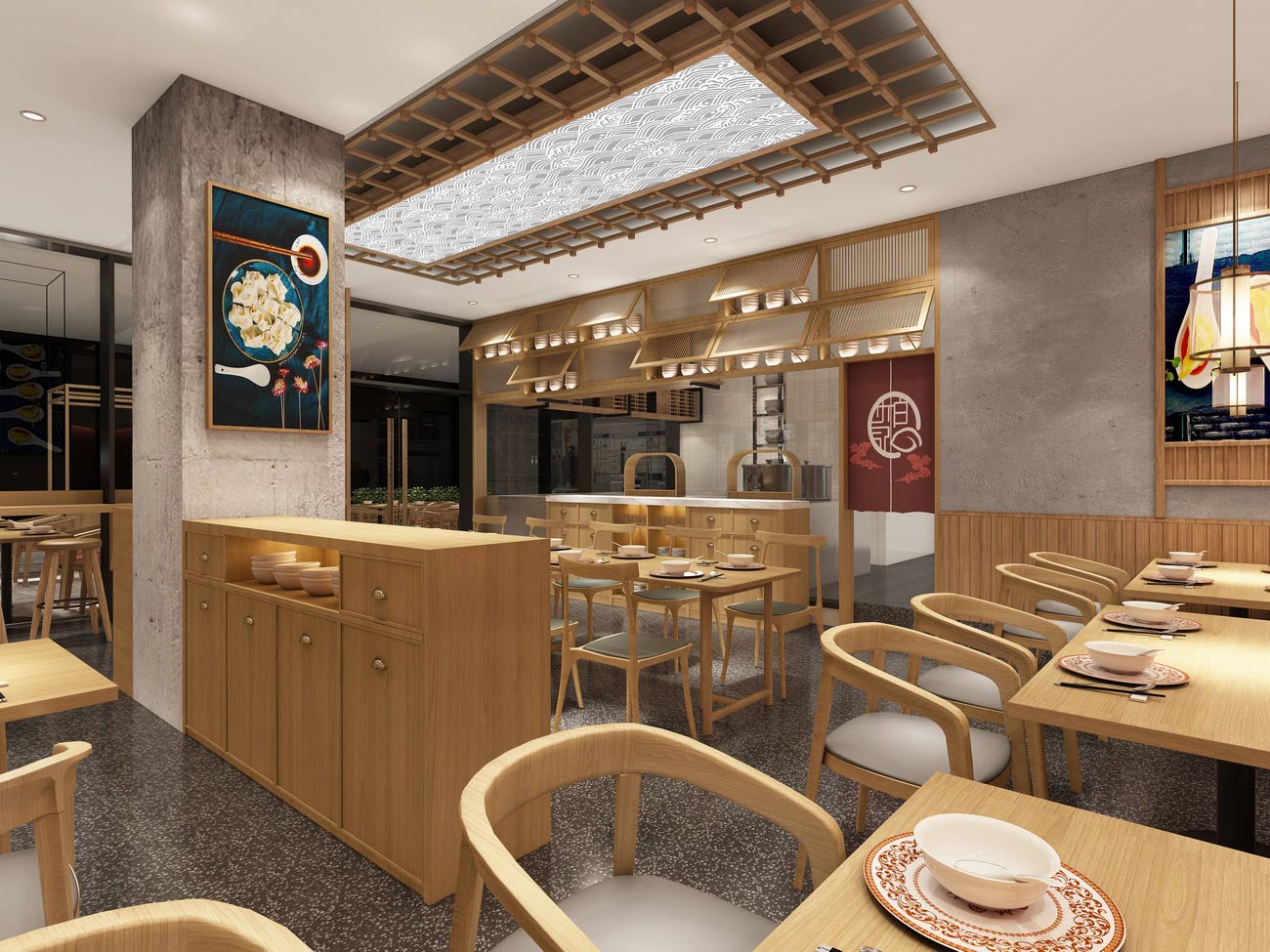 150平米新郑水饺店面装修设计效果图