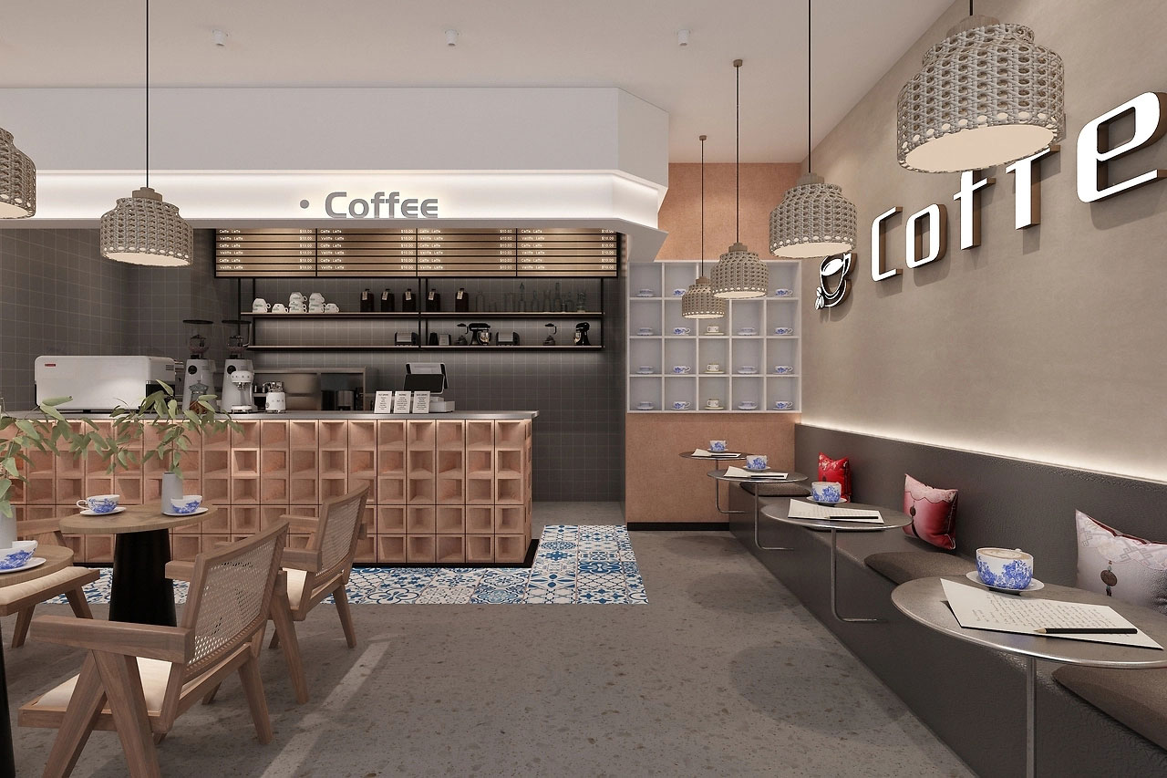 129平米新郑咖啡店装修设计效果图