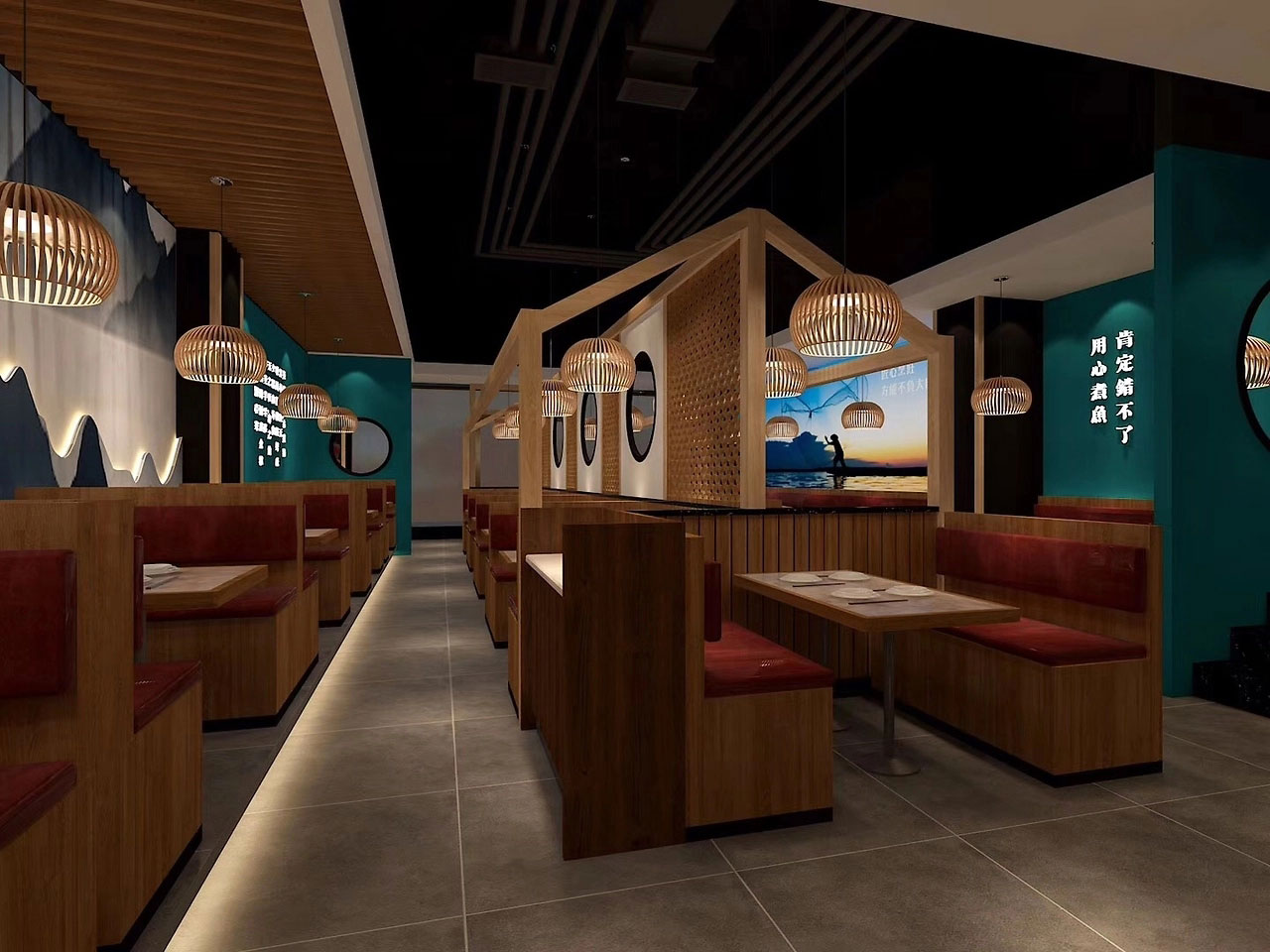 152平米新郑鱼火锅店面装修设计效果图