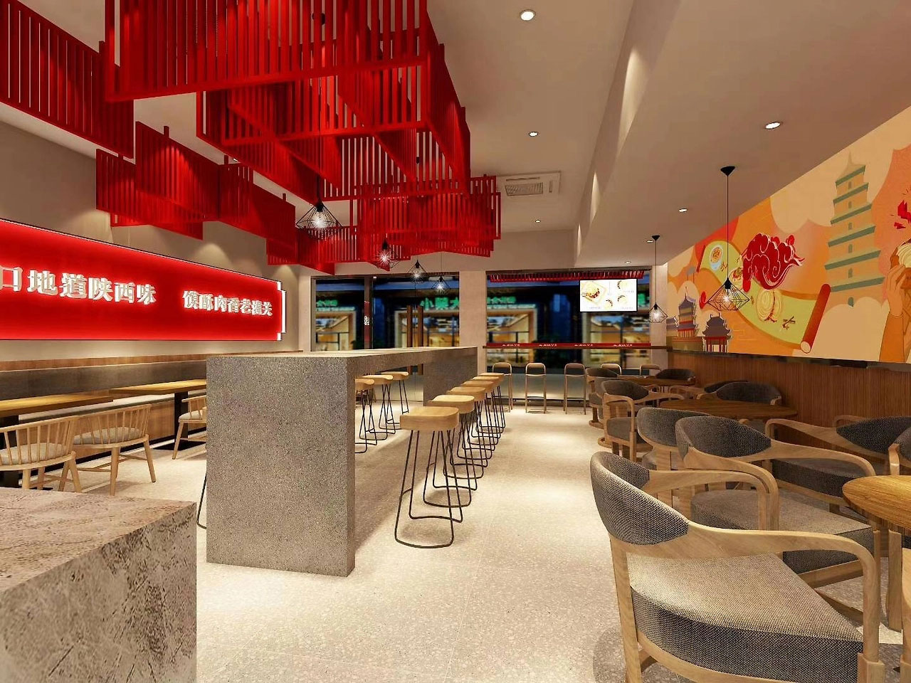 56平米新郑凉皮肉夹馍店装修设计效果图