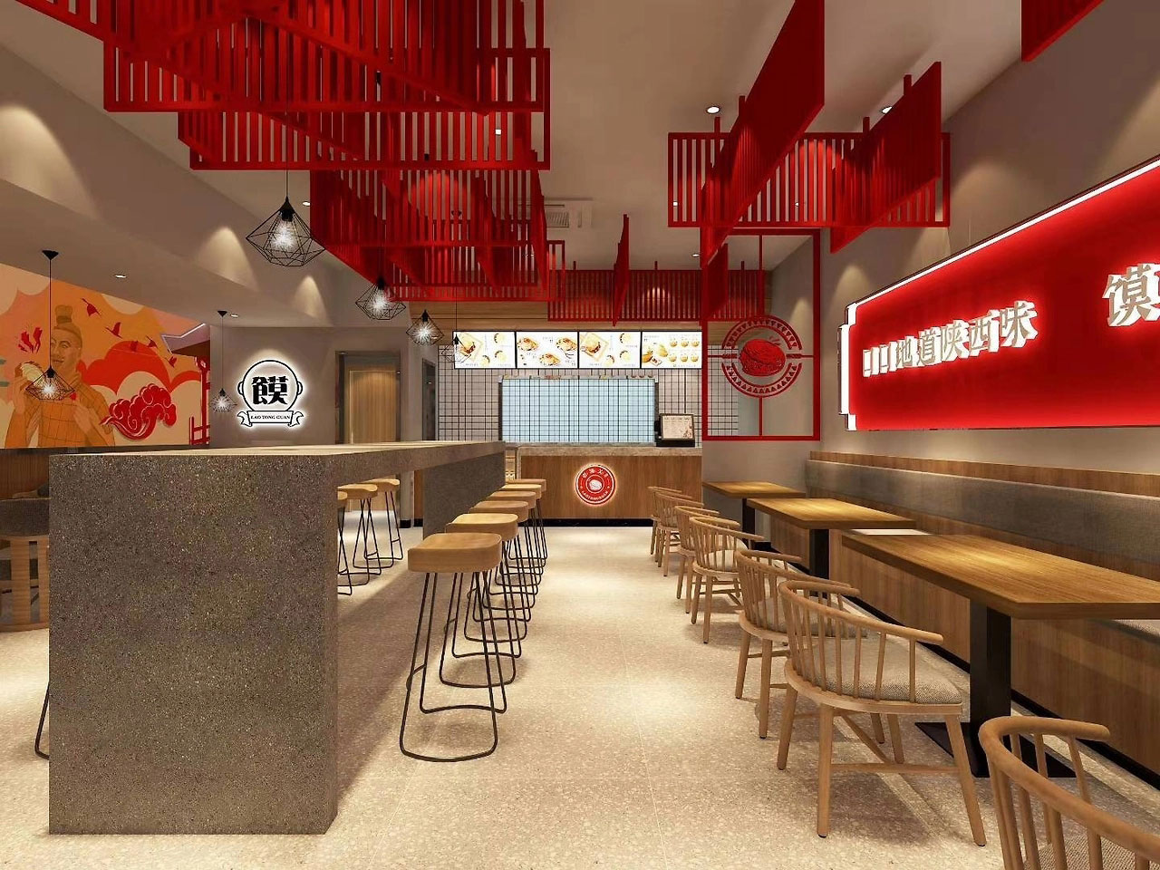 56平米新郑凉皮肉夹馍店装修设计效果图