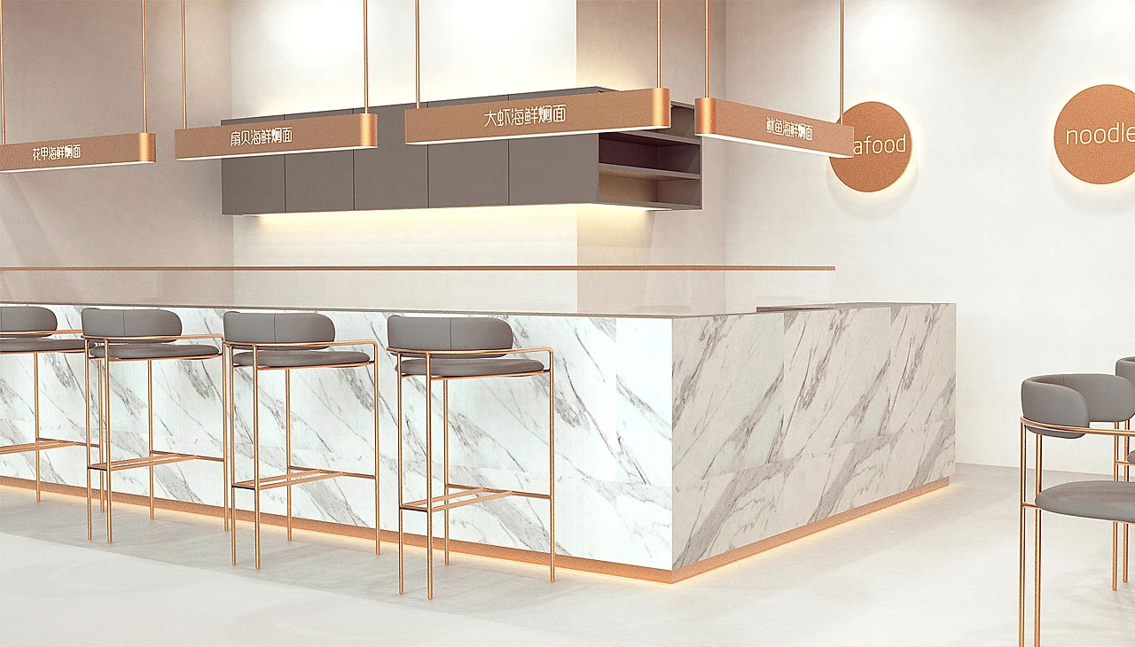 87平米新郑海鲜焖面店装修设计效果图