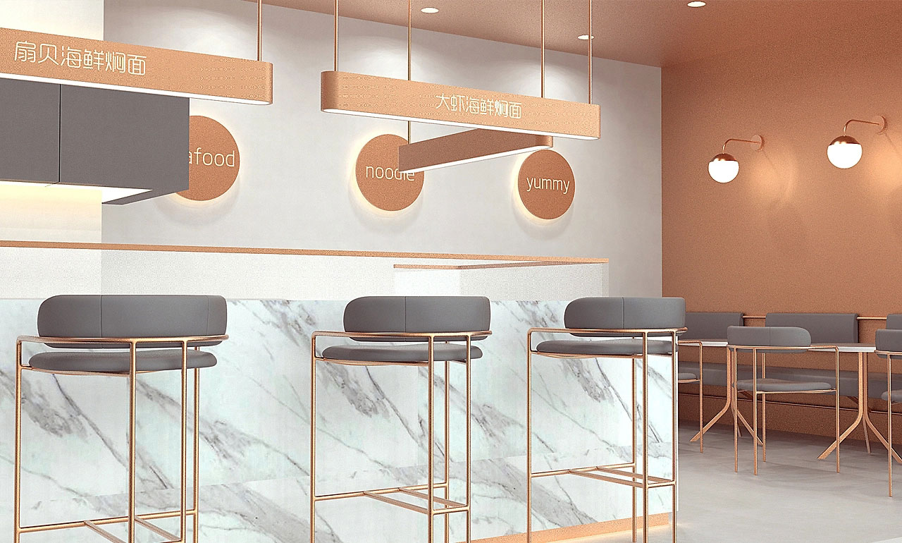 87平米新郑海鲜焖面店装修设计效果图