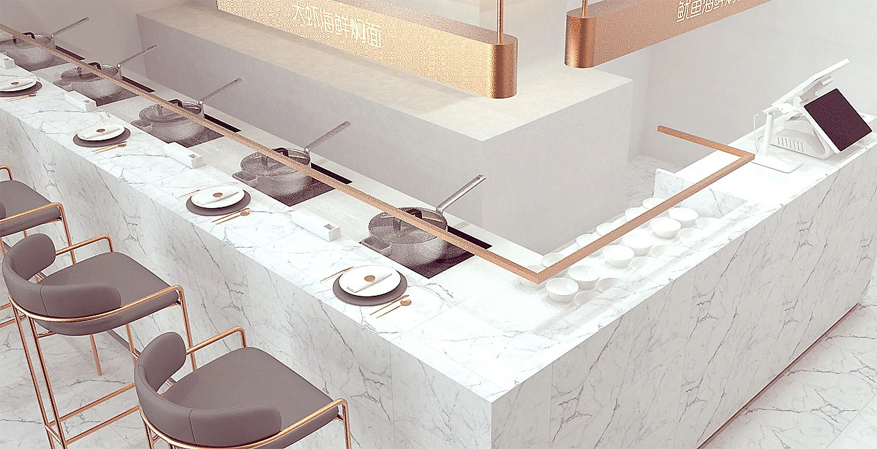 87平米新郑海鲜焖面店装修设计效果图