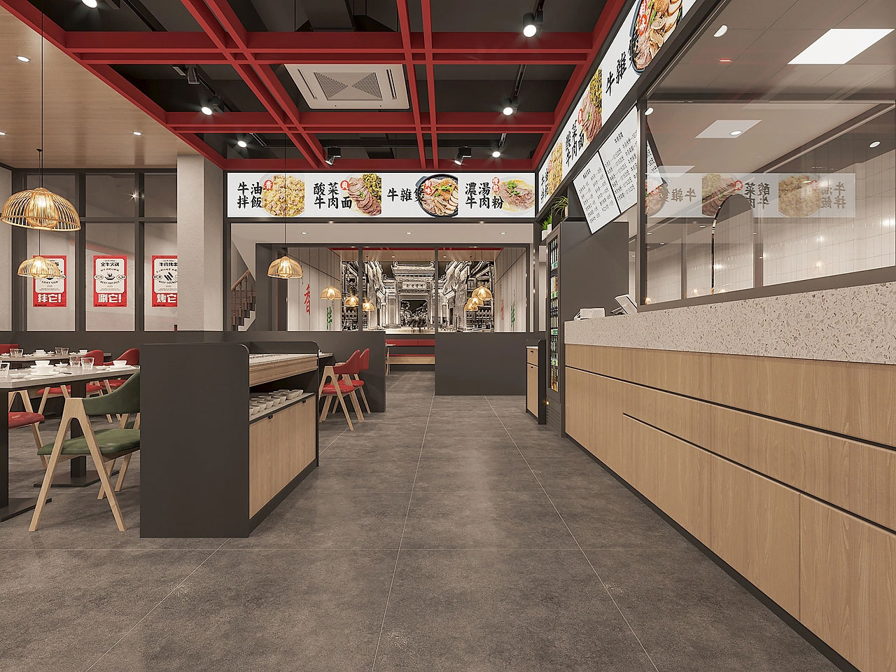 225平米新郑牛肉馆店面设计效果图