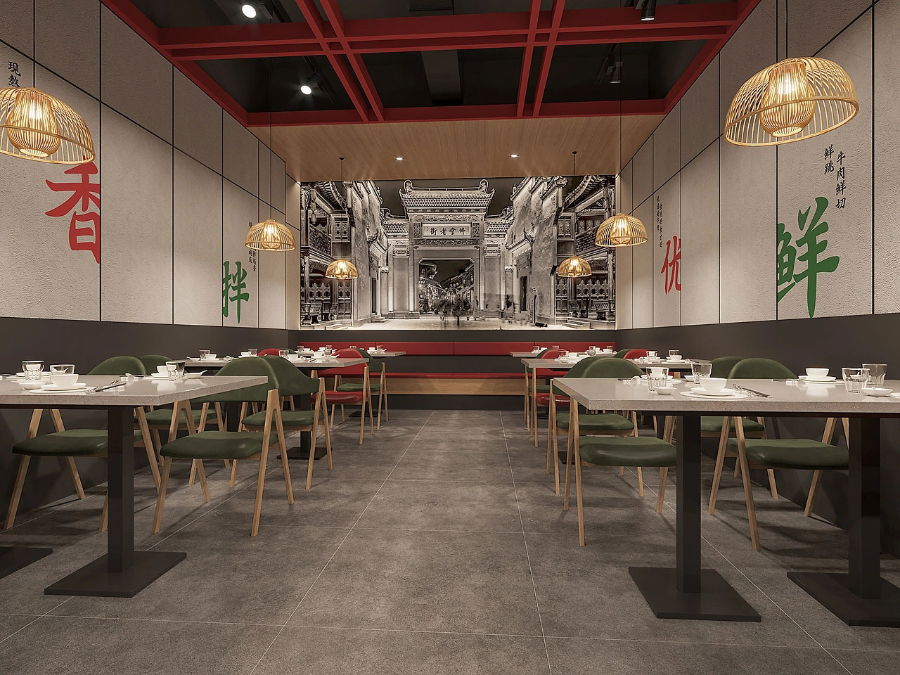 225平米新郑牛肉馆店面设计效果图