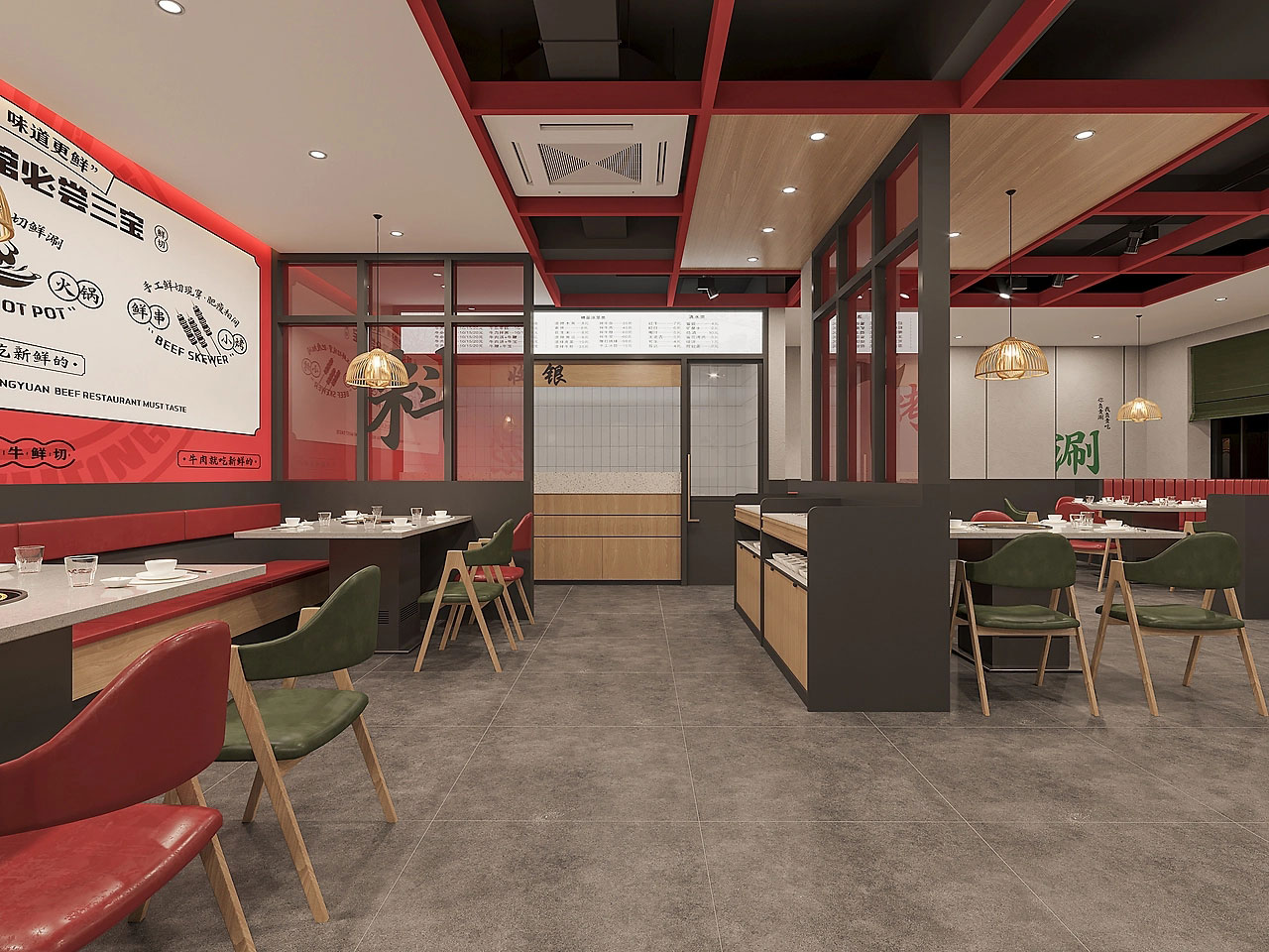225平米新郑牛肉馆店面设计效果图